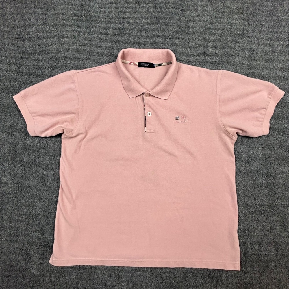 Burberry Polo Shirt Mens XL Pink Short Sleeve Nova Check Trim Cotton Pique Logo